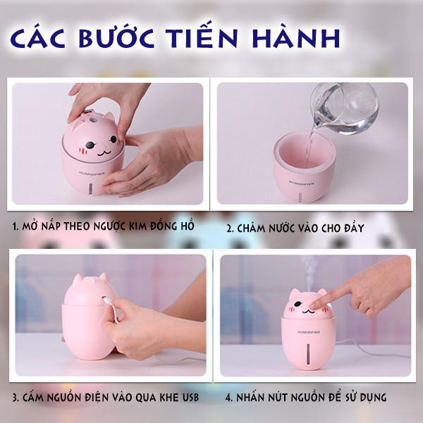 ❤️ HOTSALE ❤️ Máy tạo ẩm/ Phun sương MÈO CUTE, đèn led usb + quạt mini usb, phun sương liên tục và không ồn