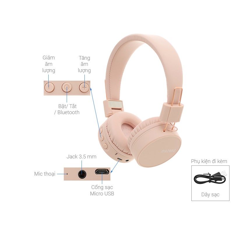 Tai nghe chụp tai bluetooth tai nghe chùm đầu không dây cho điện thoại máy tính Mozardd K8 Headphone chính hãng