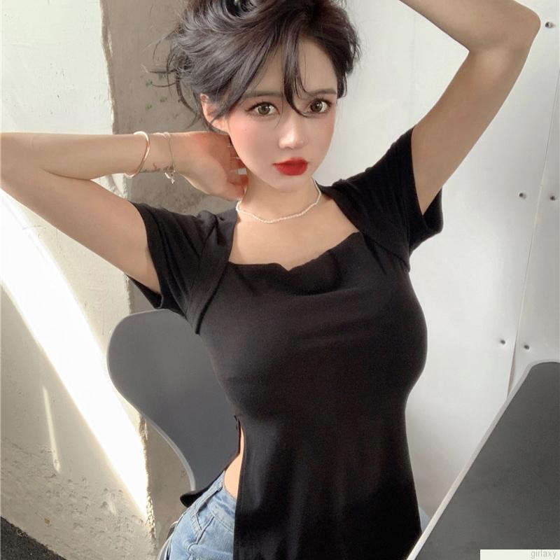 Áo thun lửng tay ngắn màu sắc trẻ trung thời trang cho nữ