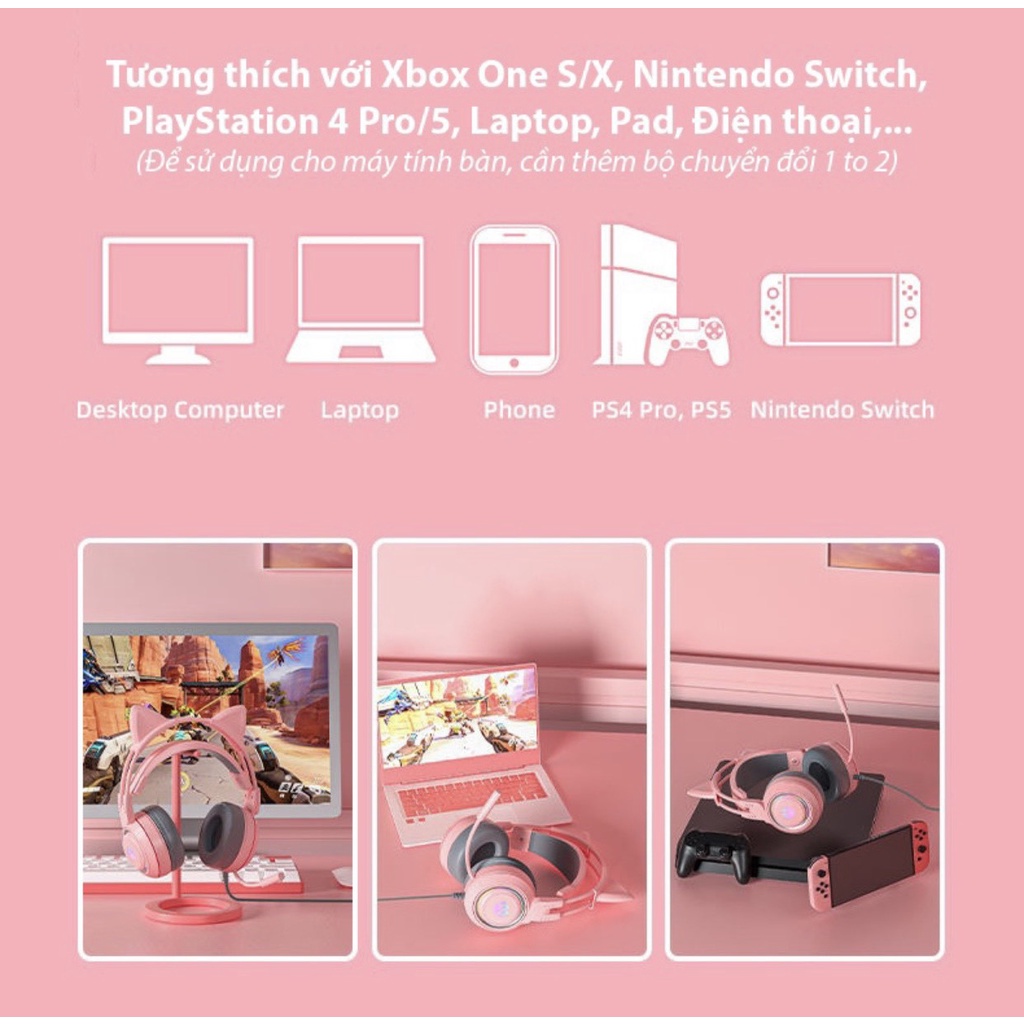 Tai Nghe Mèo có dây, Headphone Chụp Tai SY-G25 Có Mic Chơi Game, Học Online, Nghe Nhạc HIFI, tai nghe gaming