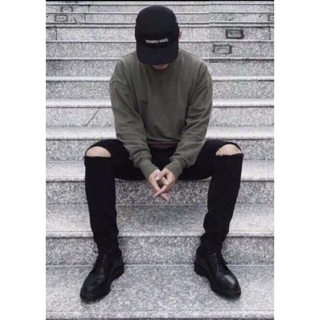 Quần Bò Nam Xanh Rách Gối Dáng Ôm Ống Côn Trẻ Trung Chất Jean Mịn Đẹp Thời Trang