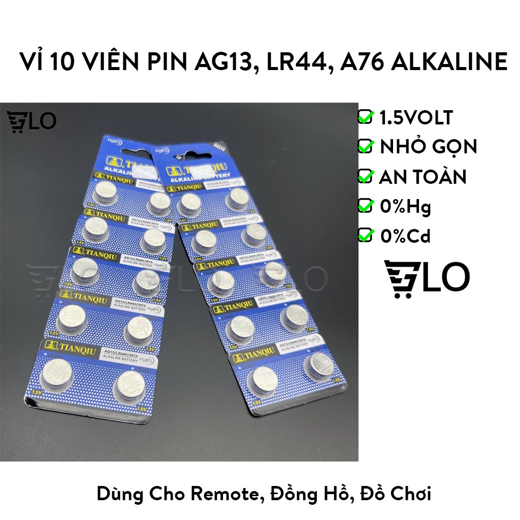 Vỉ 10 Viên Pin AG13, LR44, A76 Alkaline