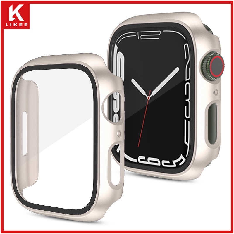Ốp Bảo Vệ Mặt Đồng Hồ Kèm Kính Cường Lực Bảo Vệ Cho iWatch series 7 6 5 4 3 2 1 45mm 44mm 41mm 40mm