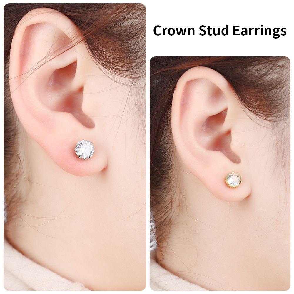 1 Đôi Bông Tai Hình Vương Miện Đính Đá Zircon Thời Trang Cổ Điển Cho Nam Và Nữ