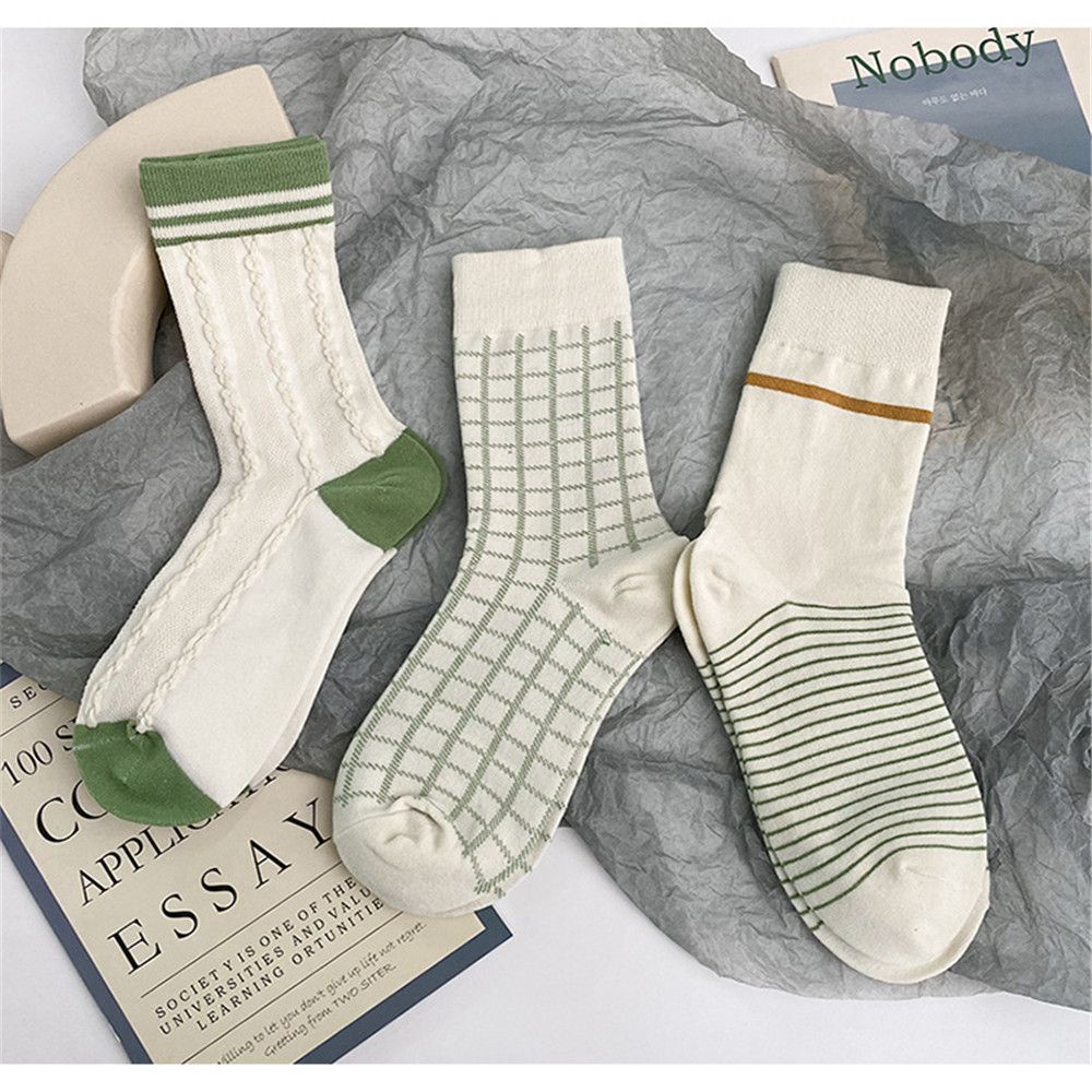 1 Đôi Vớ Cotton Kẻ Sọc Màu Xanh Matcha Thoáng Khí Phong Cách Nhật Bản Cổ Điển Dễ Thương Cho Nữ