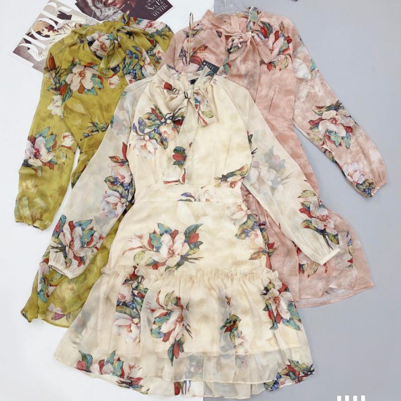 V452 Đầm dự tiệc, Đầm thiết kế cổ tàu thắt nơ bản to tay dài bo chun, nhún bèo đuôi cá váy 2 lớp | BigBuy360 - bigbuy360.vn