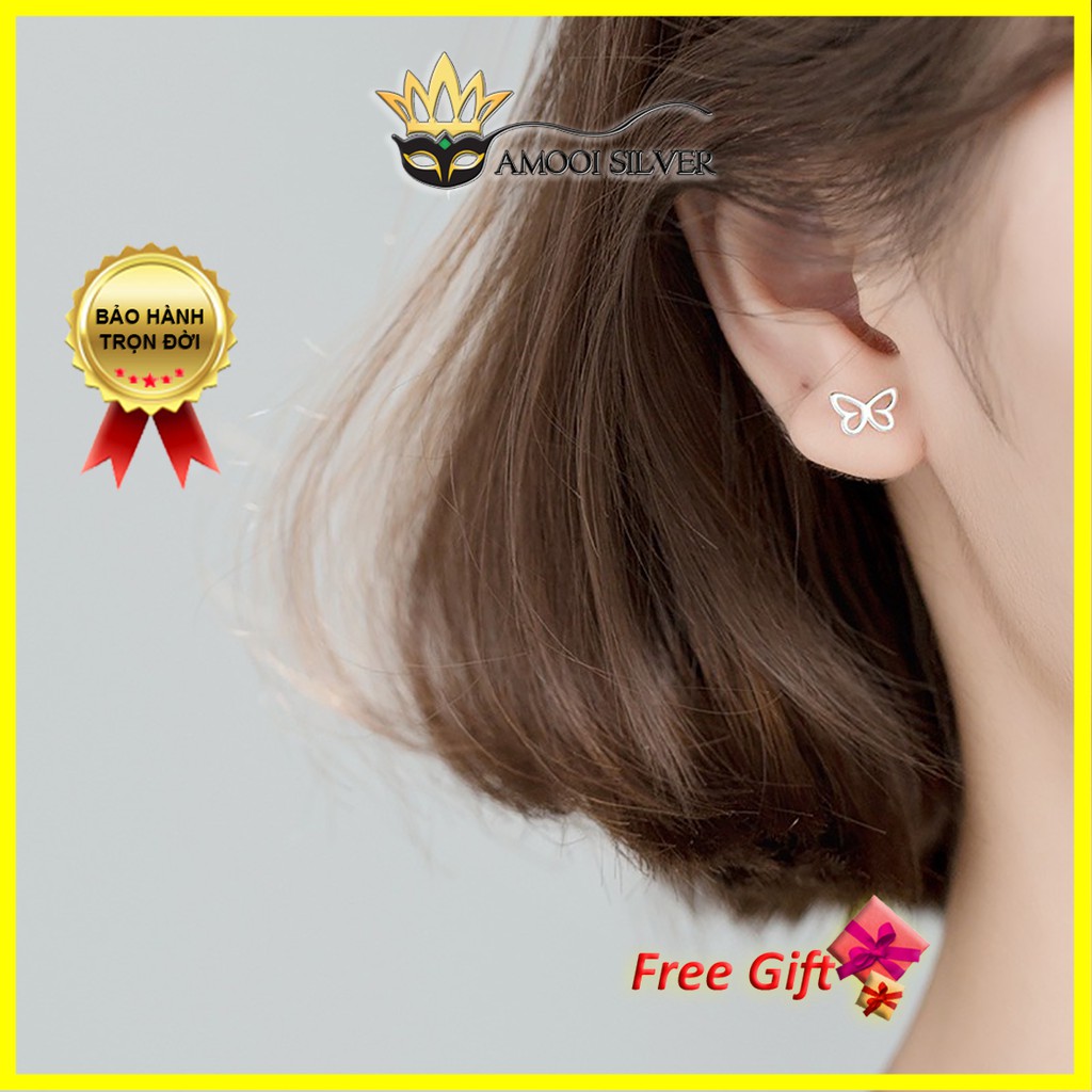Bông tai bạc S925 hình con bướm dẹp - Amooi Silver AB177