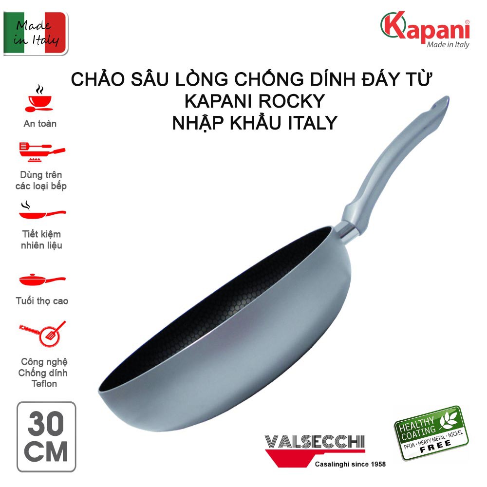 Chảo sâu lòng chống dính đáy từ Kapani Rocky 28cm/30cm sản xuất và nhập khẩu Italy - Bảo hành điện tử 24 tháng