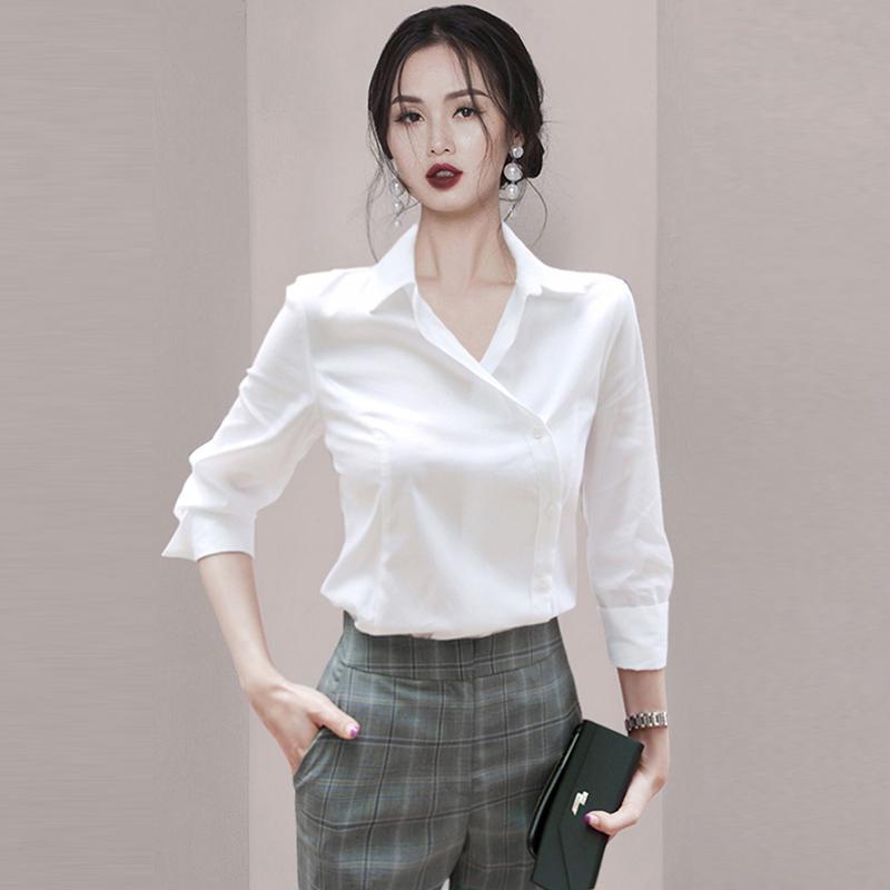 Áo Sơ Mi Trắng Tay Dài Ôm Eo Phong Cách Mới Cho Nữ