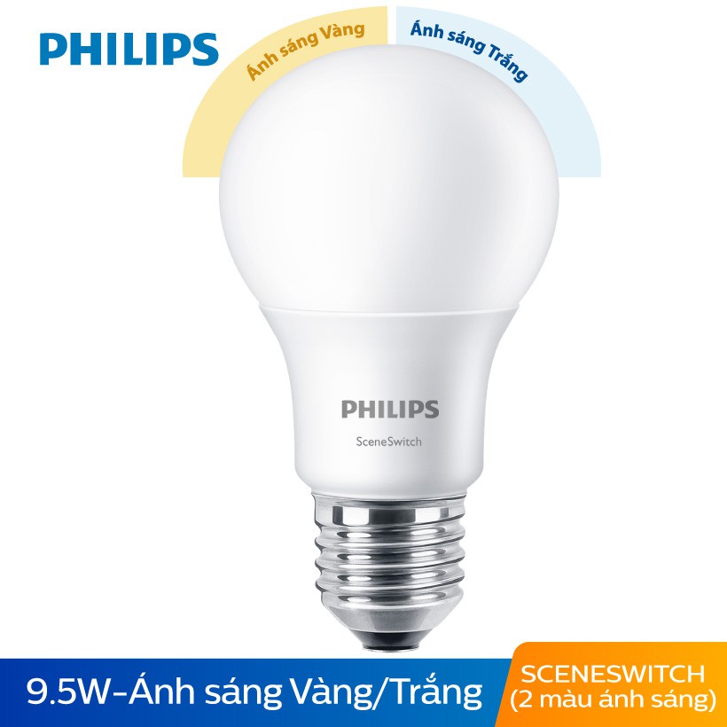 Bóng đèn Philips LED Scene Switch đổi màu ánh sáng 9.5W 3000K/6500K E27 (Trắng / Vàng) | BigBuy360 - bigbuy360.vn