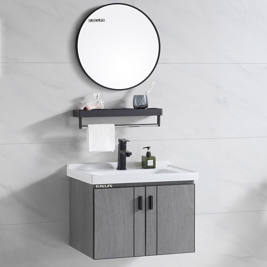 Bộ tủ Lavabo gỗ Polywood phủ Melamine chịu ẩm Eurolife BLV-PM04 Xám nhạt