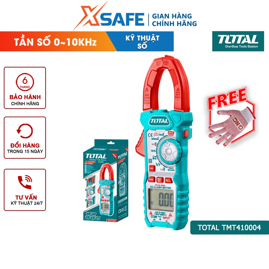 Ampe kìm TOTAL TMT410004 kềm đo AC kỹ thuật số Dòng điện AC 60A, 600A, 1000A, Tần số 0~10KHz