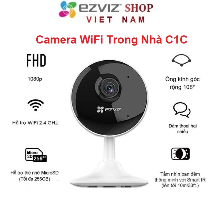 Camera WiFi Trong Nhà Ezviz C1C B 2MP 1080P chuẩn nén H265 - Đàm thoại 2 chiều