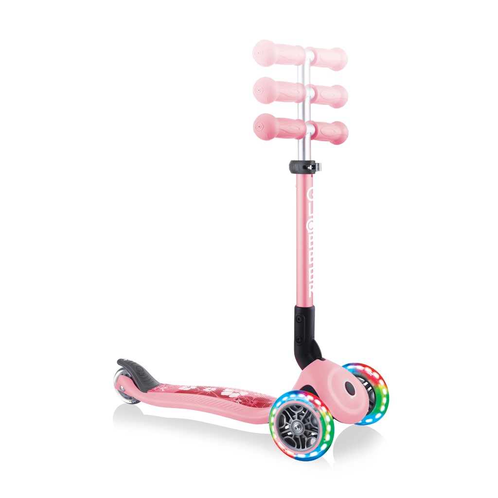 Xe trượt scooter 3 bánh gấp gọn có bánh xe phát sáng Globber Junior Fantasy từ 2- 6 tuổi - Hồng Pastel có họa tiết