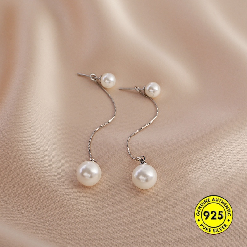 Bông tai mạ bạc dáng dài đính ngọc trai giả xinh xắn cho nữ