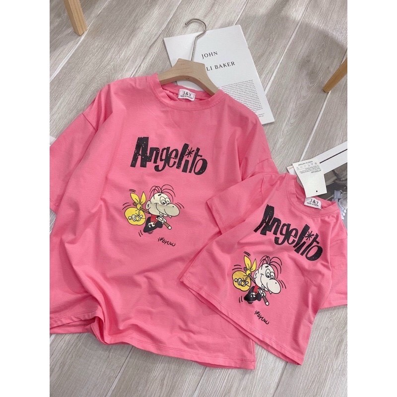 áo đôi 🍍FREE SHIP🍍 áo hồng chữ angelito mẹ và bé