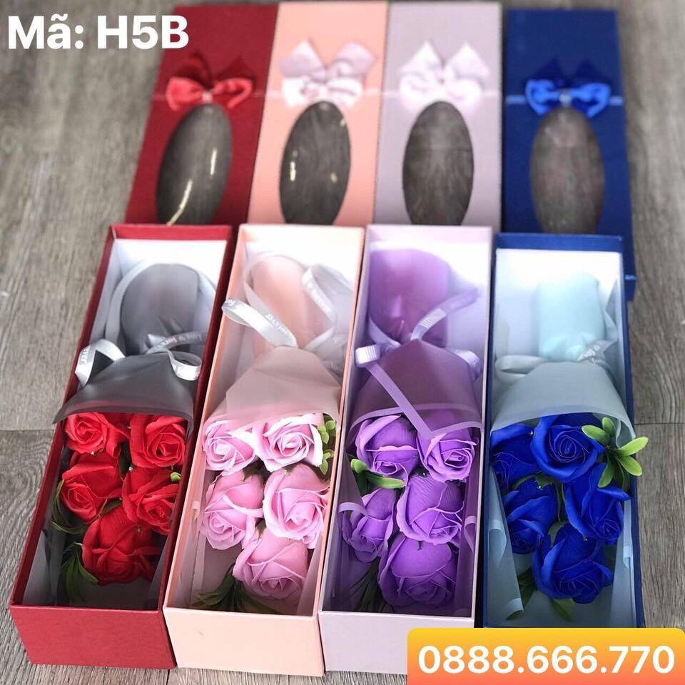 Hộp Hoa Sáp Bó 5 Hoa Dáng Dài Sang Trọng Quà Tặng Kèm Thiệp