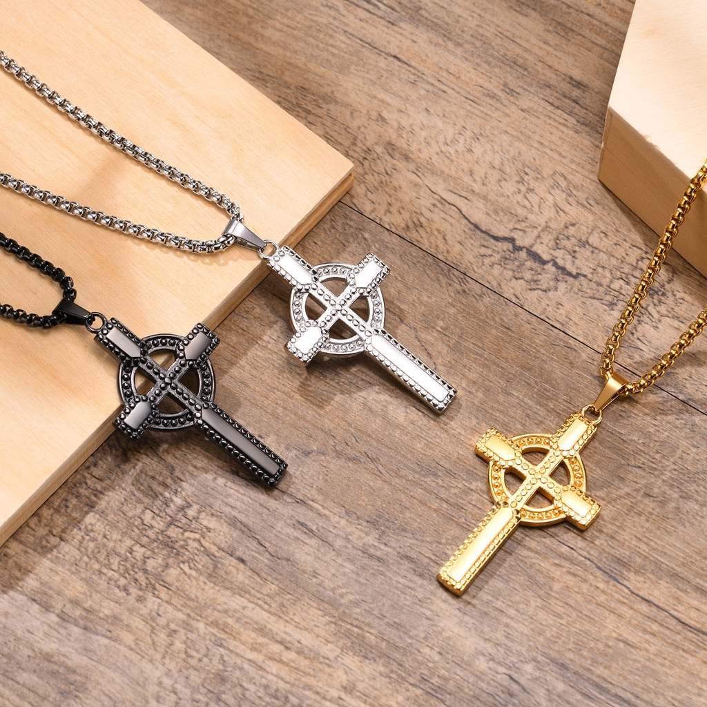 Vòng cổ Mặt Chữ Thập Mạ Vàng Phong Cách Punk Dành Cho Nam