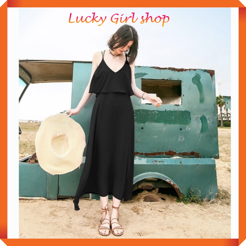 Đầm Thun Đơn Sắc Dây Lưng Đan Chéo Xinh Xắn - Lucky Girl shop