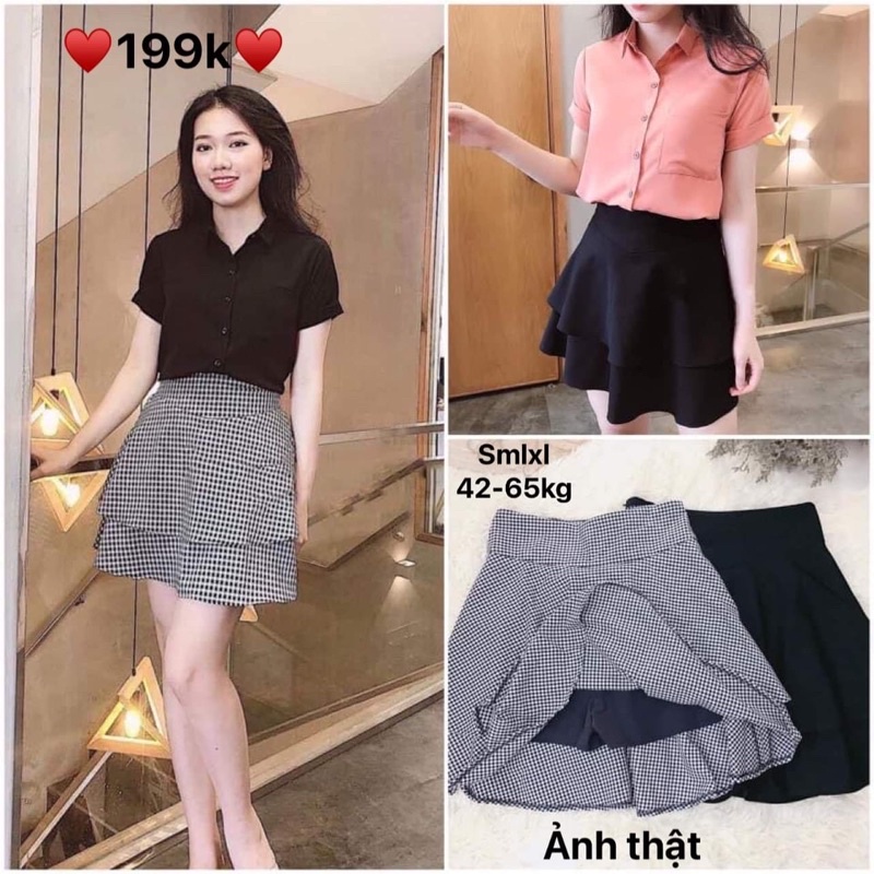 Chân váy 2 tầng có quần bên trong 2 màu đen và kẻ thời trang | BigBuy360 - bigbuy360.vn