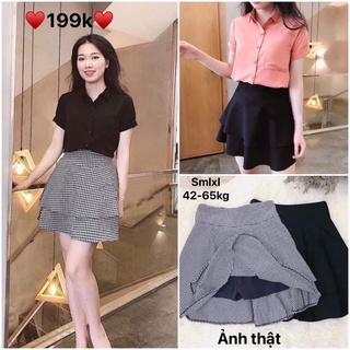 Chân váy 2 tầng có quần bên trong 2 màu đen và kẻ thời trang