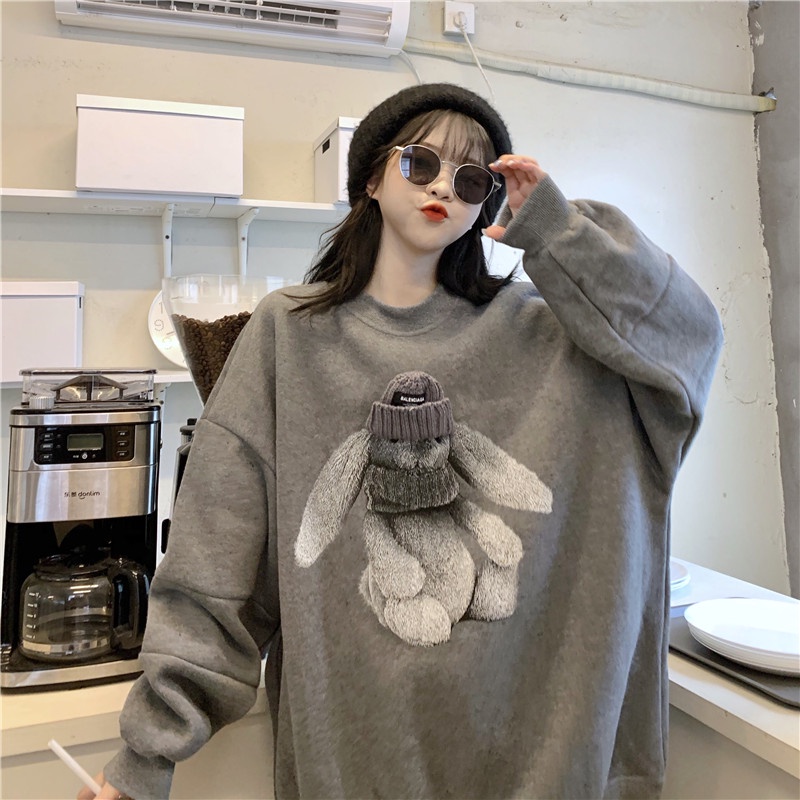 QOEDDV Áo sweater dáng rộng cá tính phong cách retro cổ điển thời trang kiểu Mỹ dành cho nữ