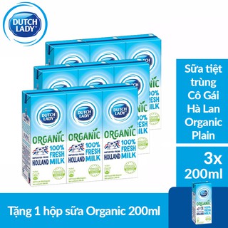 Bộ 3 lốc sữa tiệt trùng Cô Gái Hà Lan Organic Plain hộp 200ml (3 hộp) Tặng 1 hộp sữa Organic 200ml