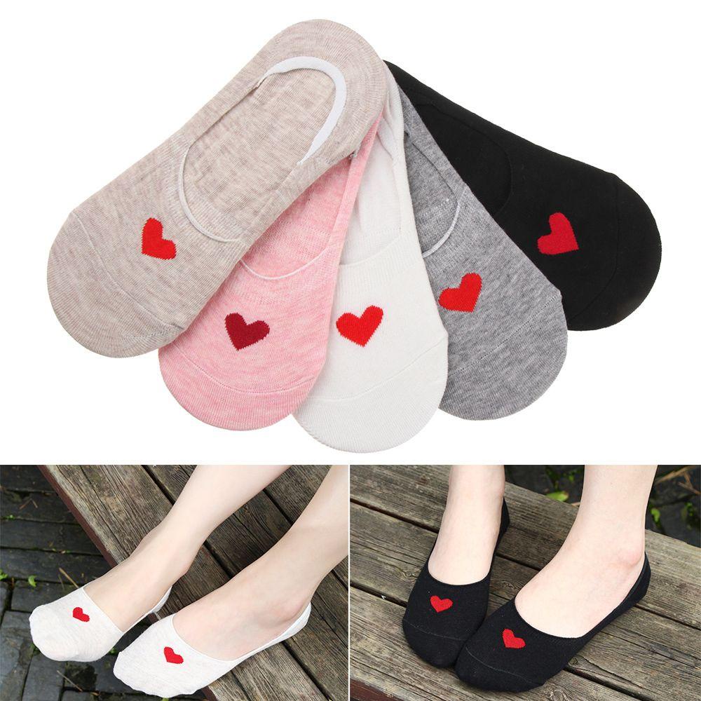Set 5 Đôi Vớ Cổ Thấp In Hình Trái Tim Thời Trang Cho Nữ