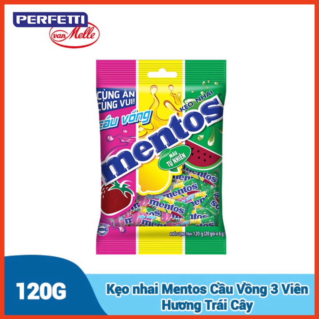 Kẹo nhai Mentos Cầu Vồng 3 Viên Hương hoa quả (Gói 120g) ( NT )