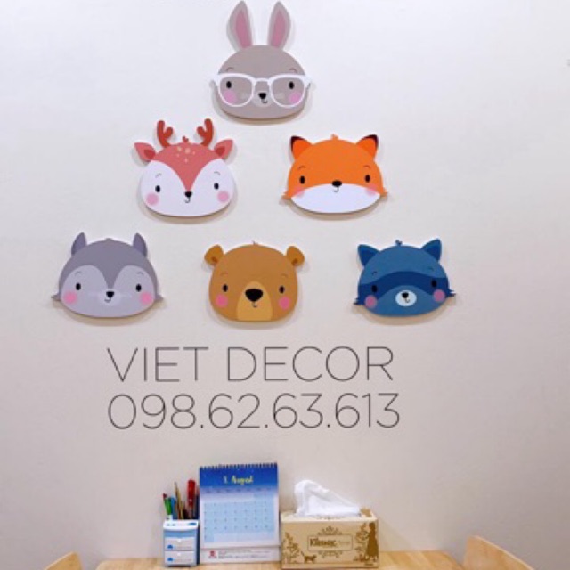 TRANH DECOR Dán tường Trang trí Nhà cửa – Bộ tranh Dán tường Hươu Gấu Thỏ -  Fomex Dày dặn, Có sẵn băng keo đi kèm