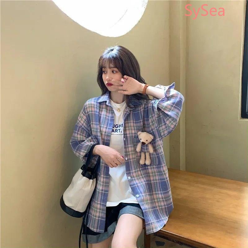 Áo Sơ Mi Caro In Hình Gấu Dễ Thương Cho Nữ