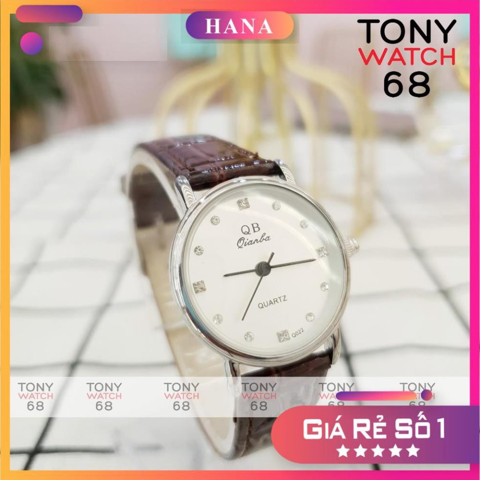 Đồng hồ nữ QB dây da viền bạc số ngọc szie 26mm sang chảnh chính hãng Tony Watch 68