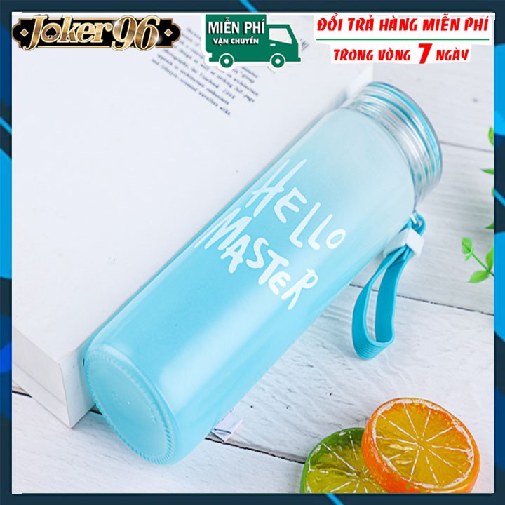 Bình nước Hello Master in nhám mờ chai thuỷ tinh hello master chai nước dễ thương 500ml