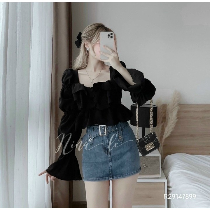 Chân váy quần kèm nịt lưng cao chất vải Jeans Cotton 2 da cao cấp dày dặn co giãn Hàng Y Hình Chính Chủ