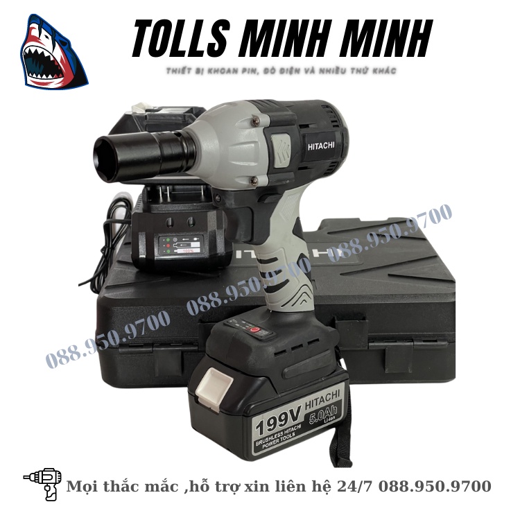 Máy Siết Bulong Hitachi 198VF 2 PIN Đầu 2 Trong 1, Máy Bắn Bulong Không Chổi Than Khoan Tường Bắn Vít
