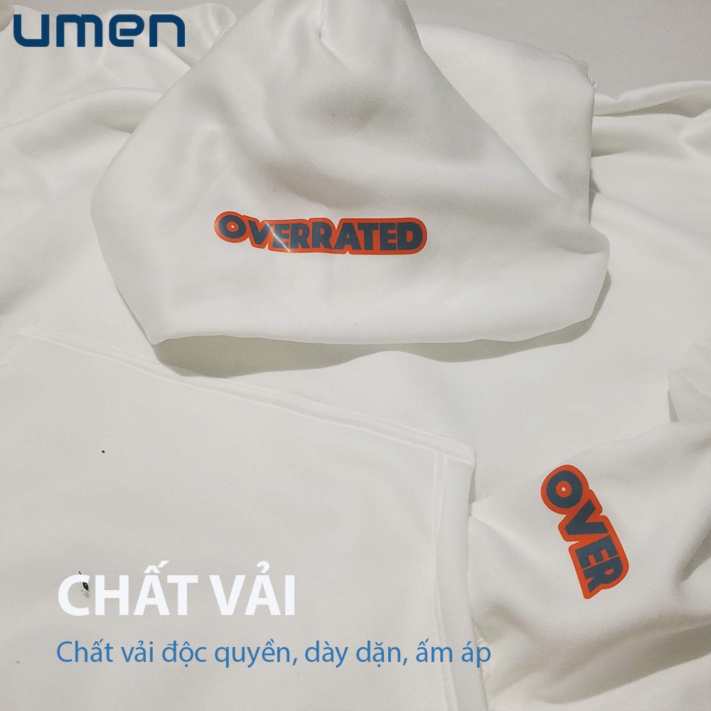 Áo hoodie Over màu trắng Unisex vải nỉ dày dặn ấm áp, xuất khẩu UMEN