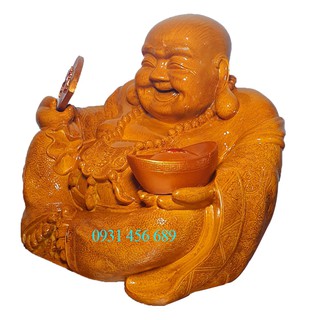 Tượng Di Lặc dả gỗ ngang 31cm