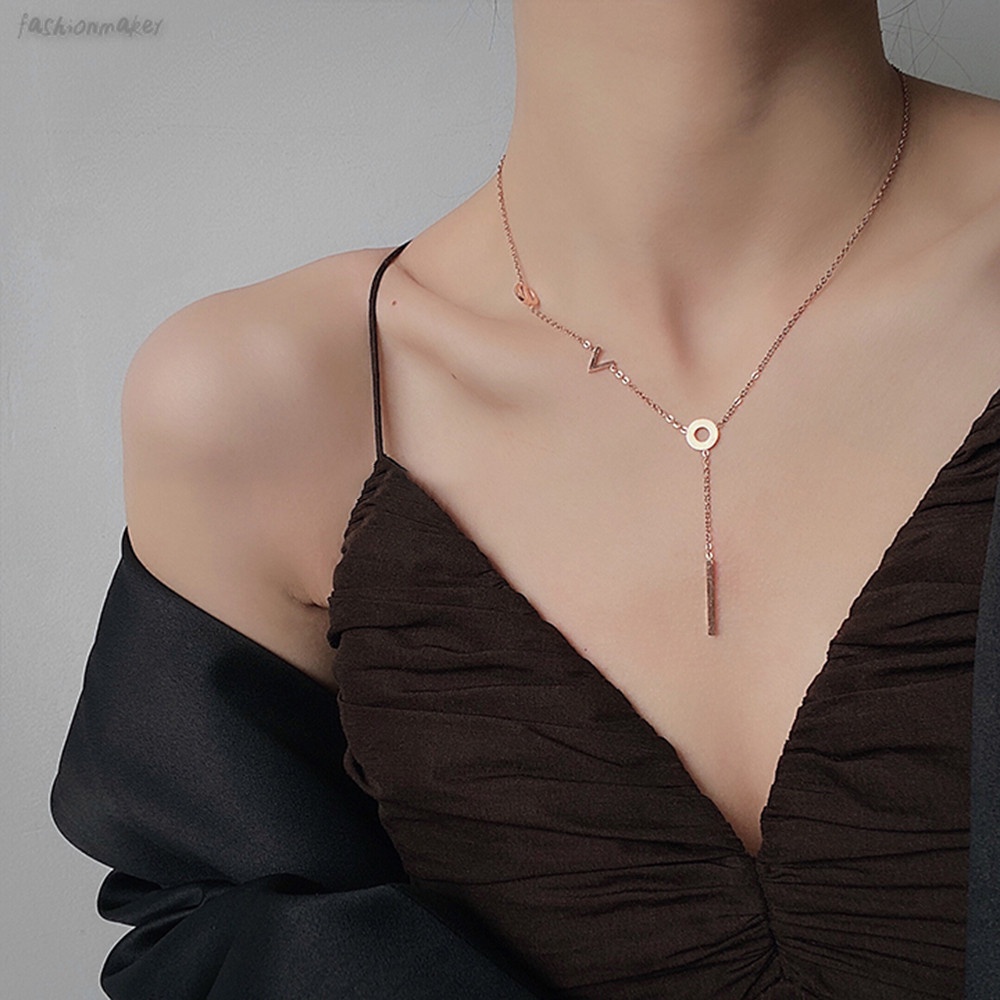 Dây chuyền thép titan không gỉ mặt hình chữ LOVE thời trang dành cho nữ