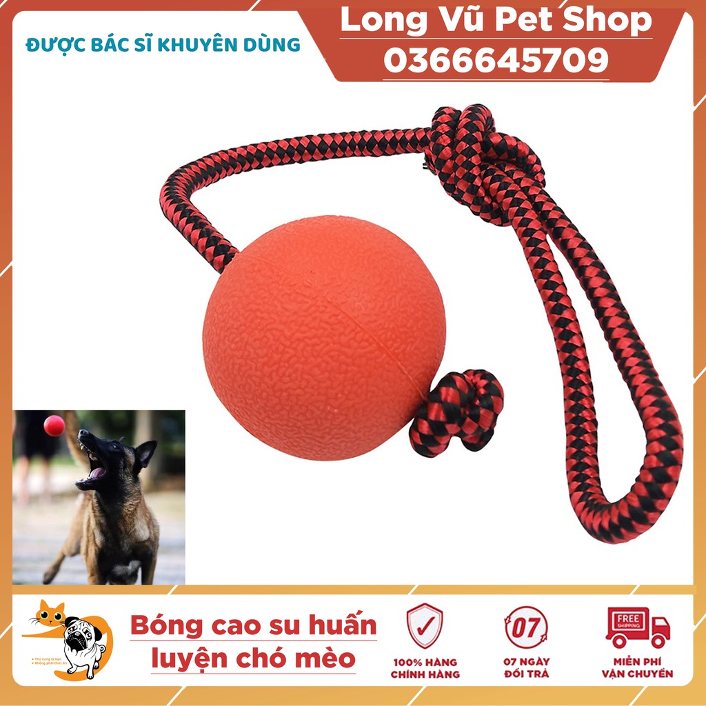 Bóng cao su huấn luyện cho chó cắn với dây rắn màu đỏ đẹp
