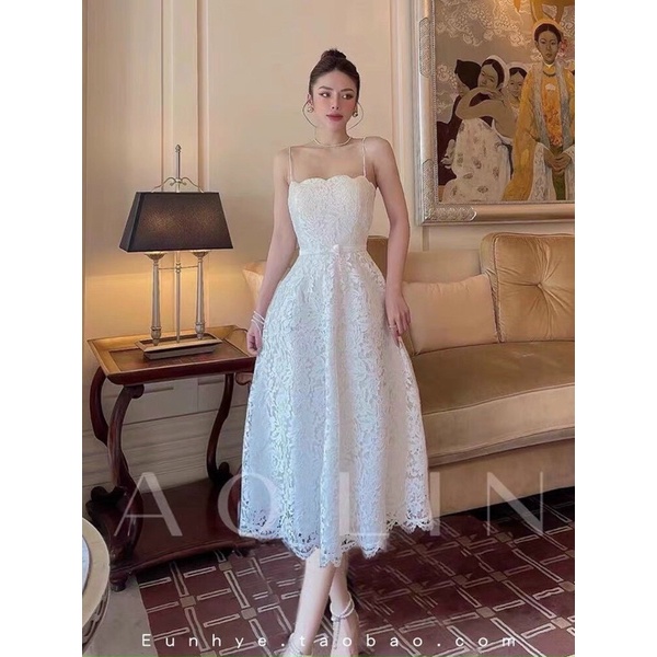 Đầm ren 2 dây trắng