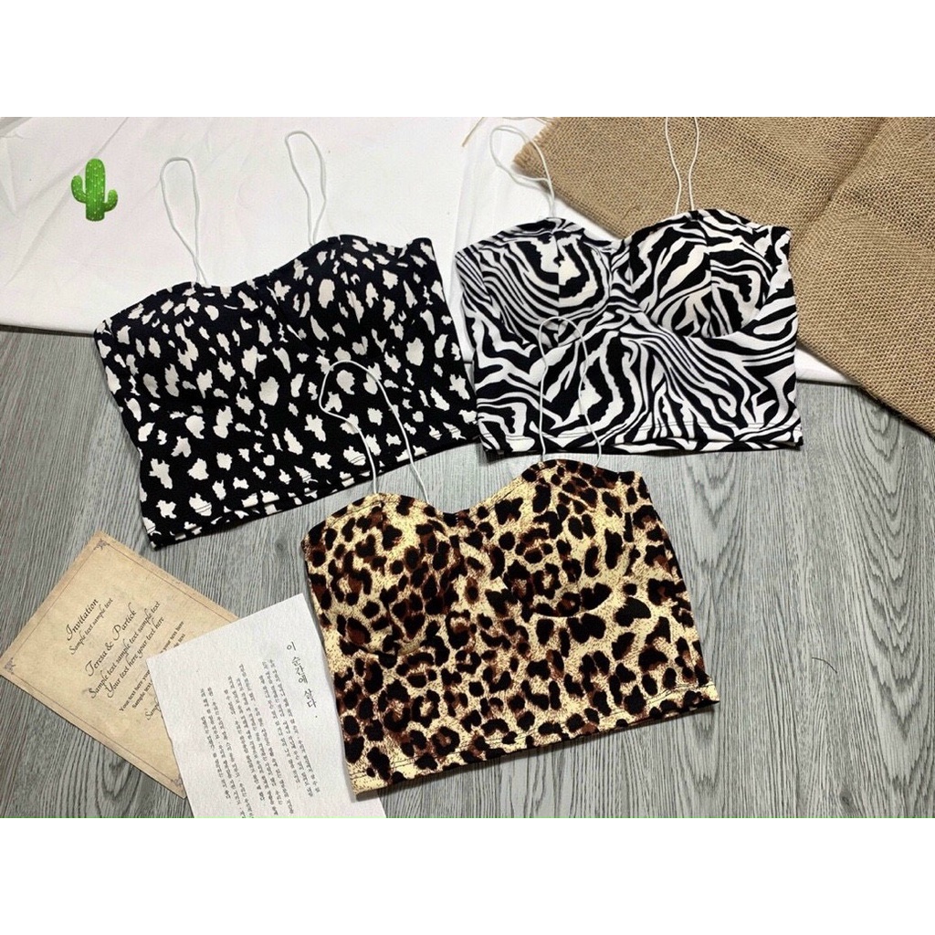 Áo kiểu croptop 2 dây phối màu beo cực xinh , chất thun mềm mịn