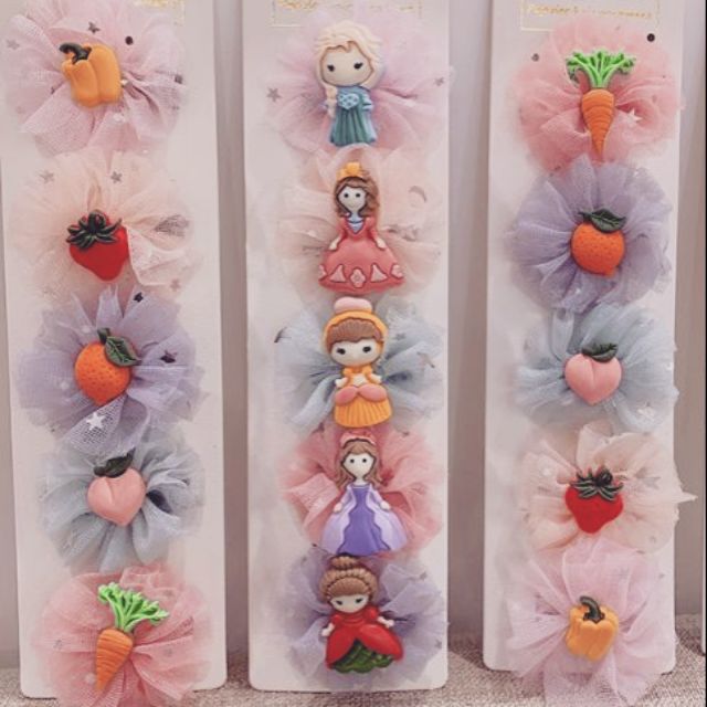 SET 5 CÁI KẸP TÓC HÌNH NƠ ĐÍNH TRÁI CÂY CHO BÉ PK36