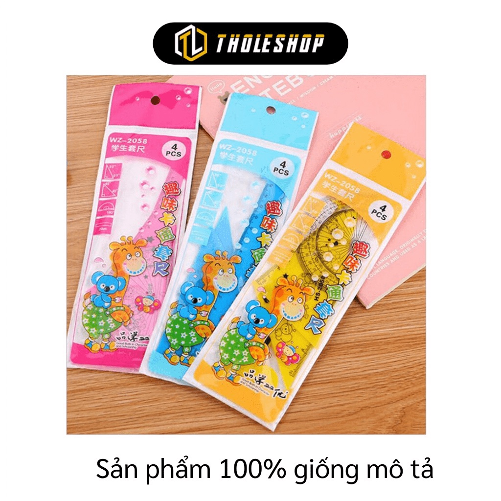 [SGD] Thước Kẻ - Bộ 4 Cây Thước Thẳng 15cm, Eke 45 Độ, Eke 60 Độ, Đo Góc Cho Bé Học 9110