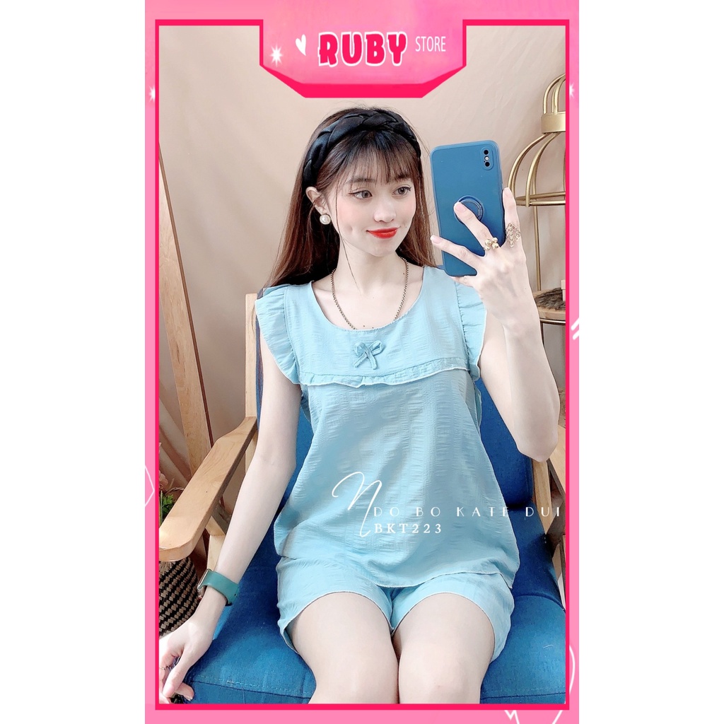 Đồ bộ nữ mặc nhà chất kate mềm mát phối bèo dễ thương BKT223
