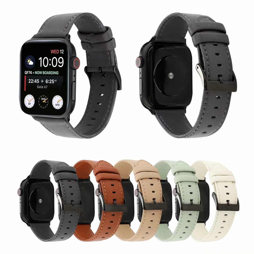 Dây đeo bằng da thật kiểu cổ điển cho đồng hồ thông minh Apple Watch Iwatch 38mm 42mm 40mm 44mm Cr dòng Se 6 5 4 3 2 1