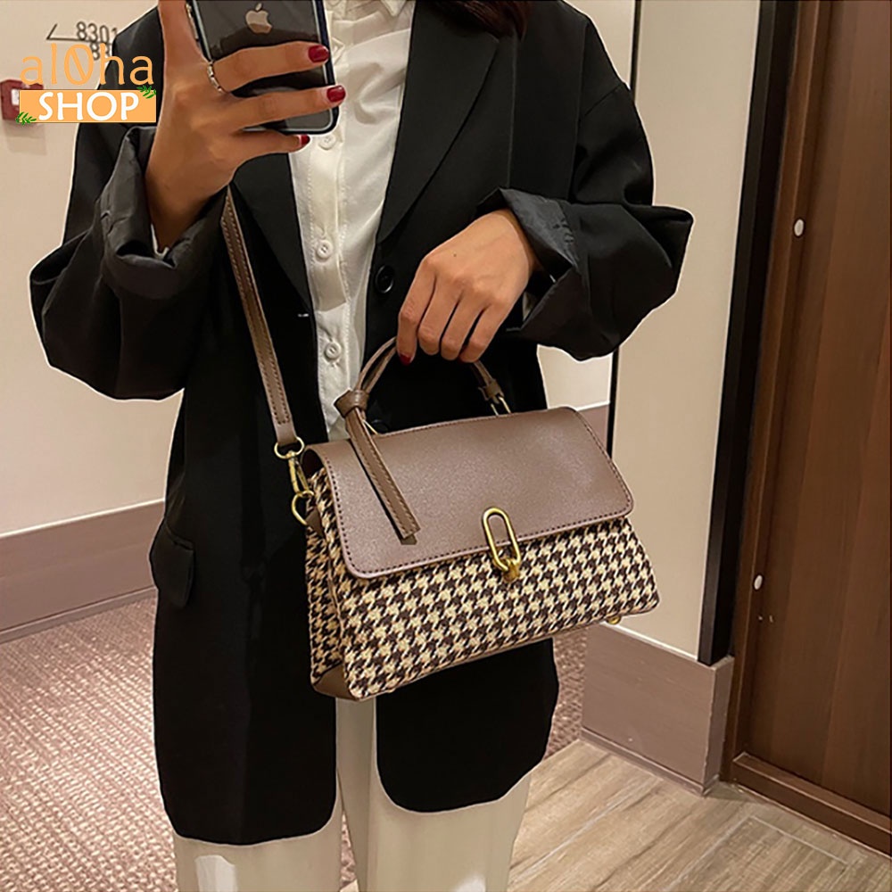 Túi xách công sở nữ đeo chéo, đeo vai T0149 chất vải dạ phối da thanh lịch - al0ha Shop