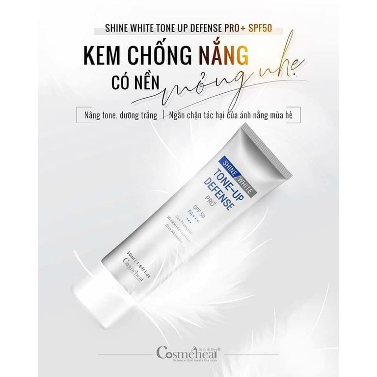 Kem Chống Nắng Cosmeheal Trắng Da ToneUp Defense Pro+ SPF 50 nâng Tone, bảo vệ da, 50ml - PHUONGANHOUSE