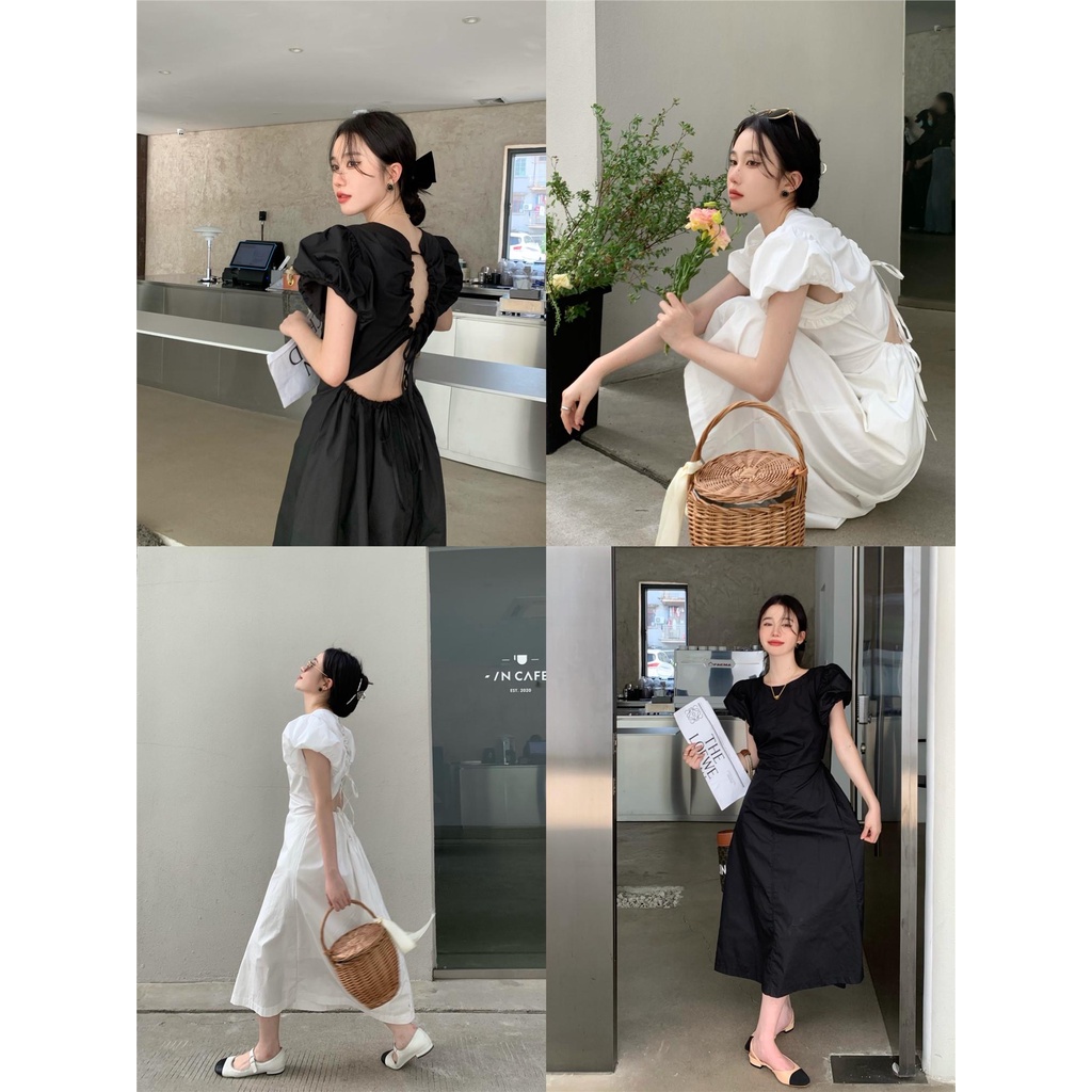 Đầm Chữ A Tay Phồng Cột Dây Eo Kiểu Pháp Thời Trang Mùa Hè Xinh Xắn Cho Nữ