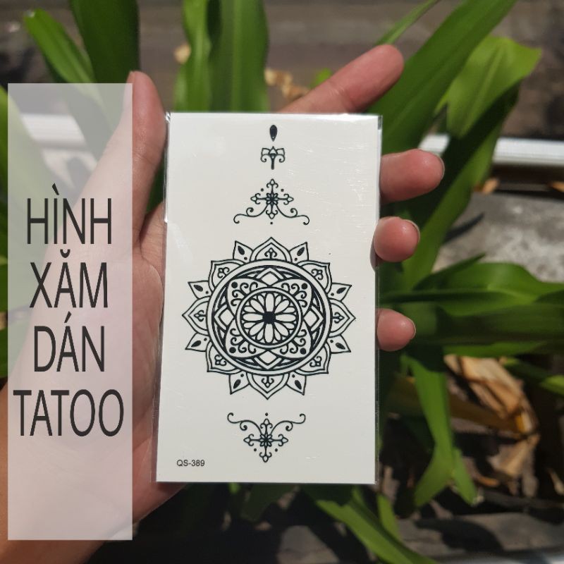 Hình xăm sen đối xứng size nhỏ qs389. Xăm dán tatoo mini tạm thời, size &lt;10x6cm