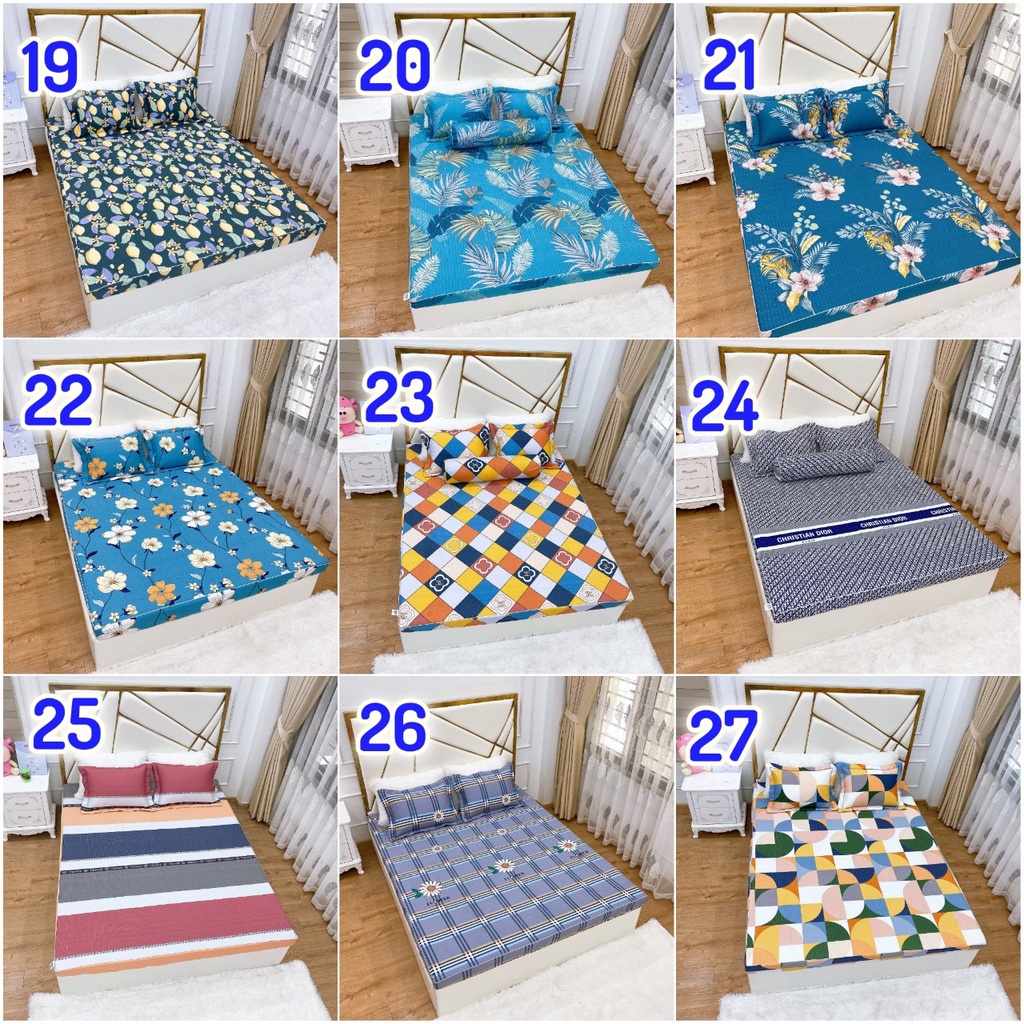 Bộ ga chun trần bông và 2 vỏ gối, ga giường cotton 100% đủ size nệm 1m6 1m8 2m2